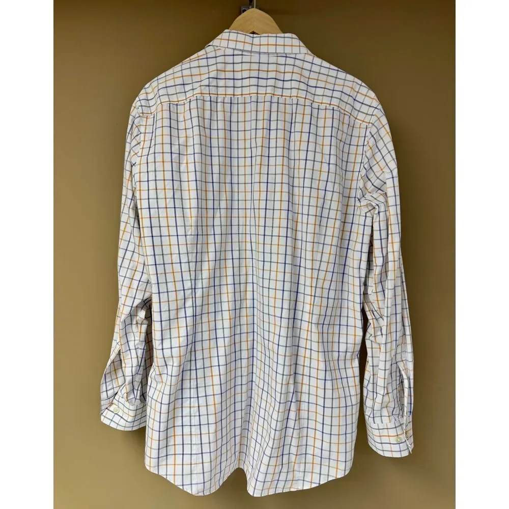 Banana Republic Classic Plaid Button-Down Dress Shirt White Blue Orange Check XL